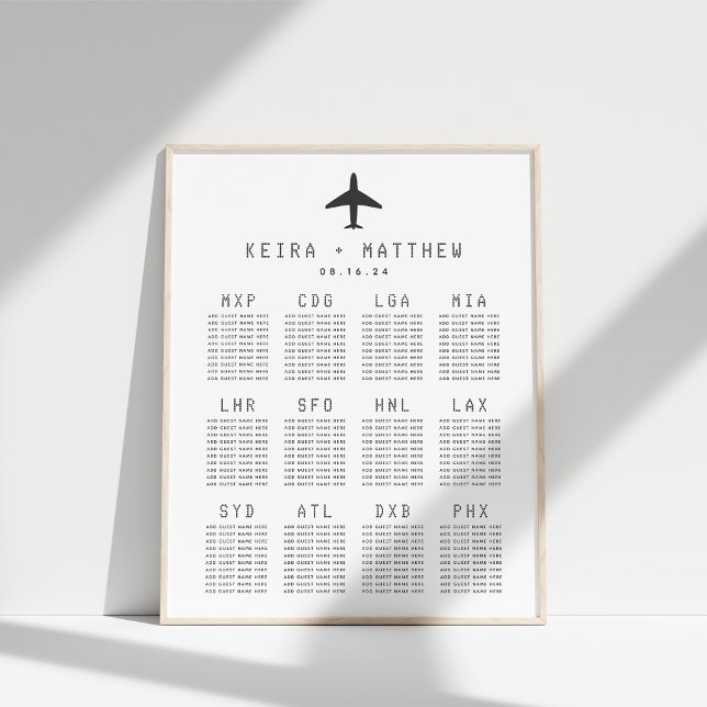 Travel Theme Airport Code Wedding Seating Chart (Creator Uploaded)