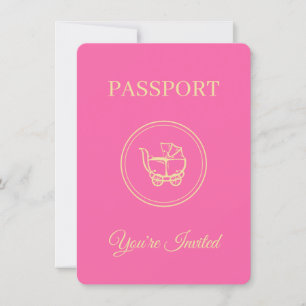 Travel Theme Baby Shower Pink Passport Invitation