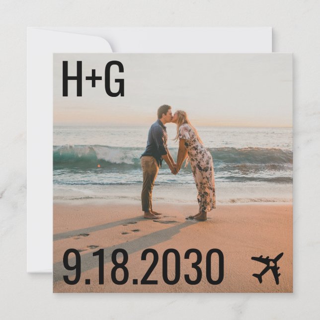 Travel Theme Beach Destination Wedding Photo Save The Date (Front)