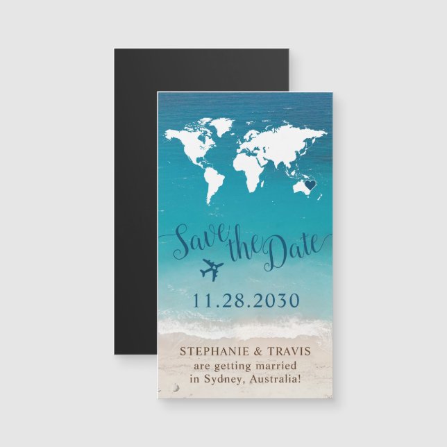 Travel Theme Beach Wedding Save the Date Magnet (Front/Back)