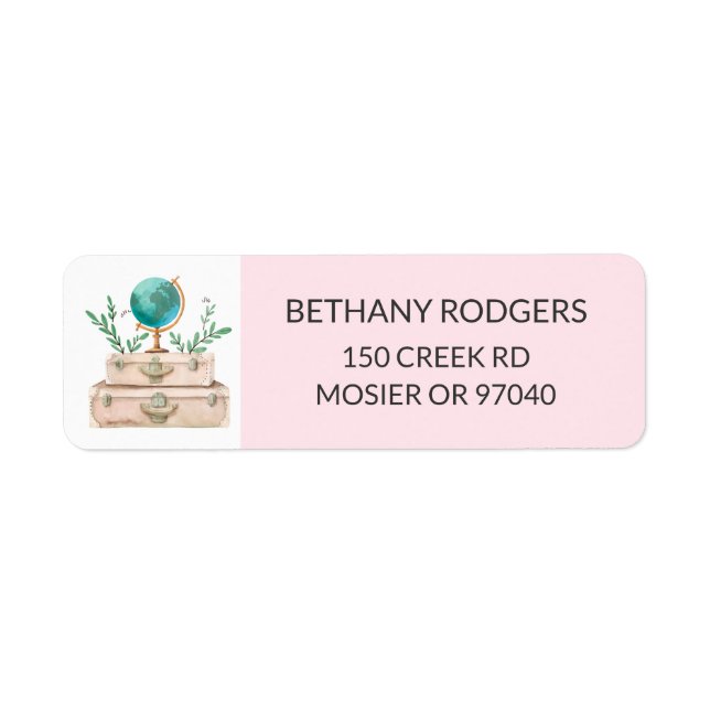 Travel Theme Bridal Shower Envelope Return Address Label (Front)
