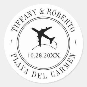 Travel Theme Custom Destination Wedding Aeroplane Classic Round Sticker