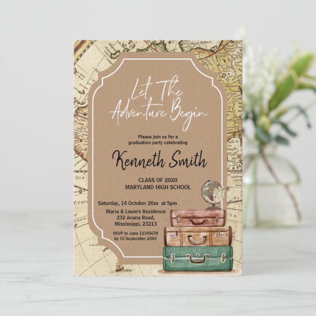 Travel Theme Graduation Party Invitation (Standing Front)