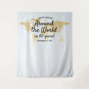 Travel Theme Party Blue Map Photo Selfie Backdrop Tapestry