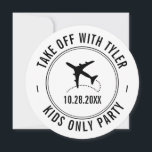 Travel Theme Party Personalised Aeroplane Sign Invitation<br><div class="desc">Personalised travel theme party sign with a black and white aeroplane monogram,  date,  and custom location text.</div>