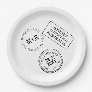 Travel Theme Passport Stamp Custom Wedding Paper Plate