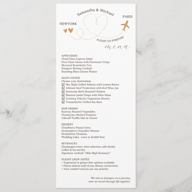 Travel Theme Wedding Reception Dinner Menu (Front)