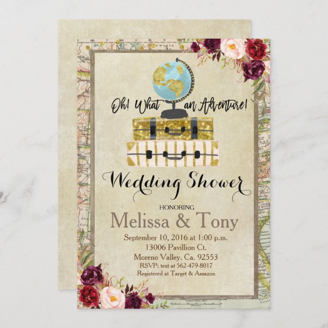 Travel theme Wedding Shower Invitation (Front/Back)
