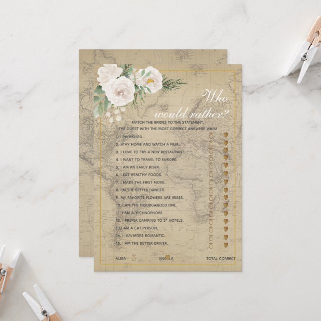 Travel Theme  Who'd Rather Bridal  Shower game  Invitation (Front/Back In Situ)