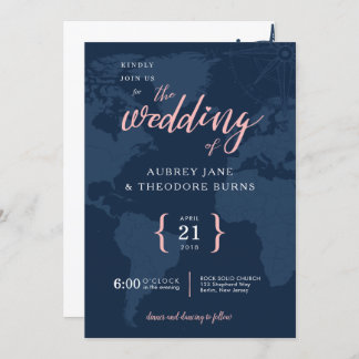Travel Themed Compass and Globe Wedding Invitation