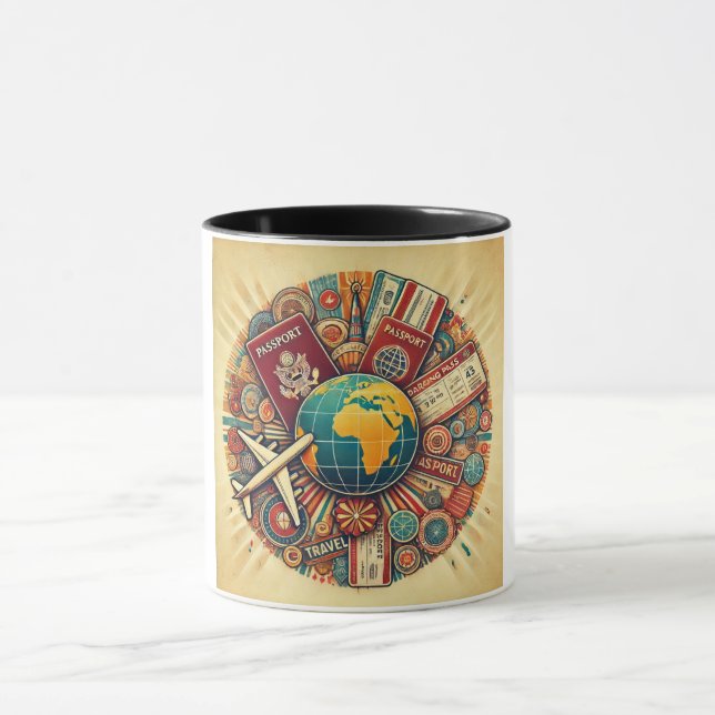 Travel-Themed Globe Composition Mug (Center)