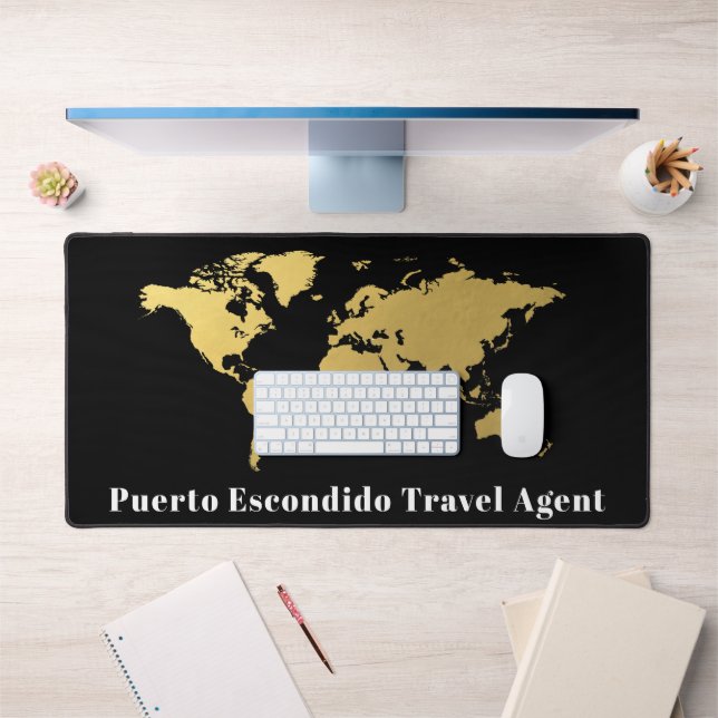 Travel themed gold world map desk mat (Office 1)