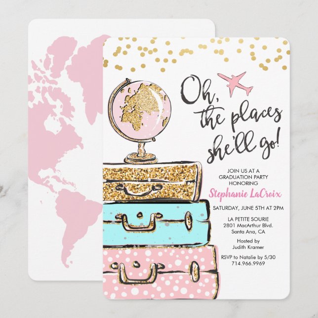Travel Themed Graduation Party Invitation (Front/Back)