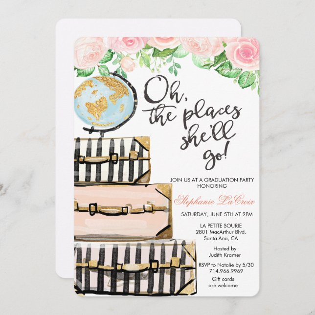 Travel Themed Graduation Party Invitation (Front/Back)