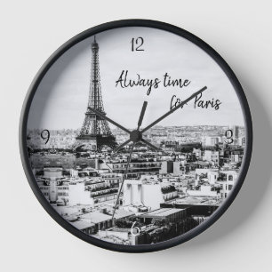 Travel Themed, Paris in Black and White Clock