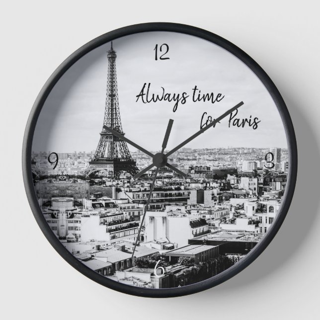 Travel Themed, Paris in Black and White Clock (Front)