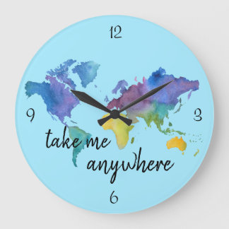Travel Themed, Watercolor Clock