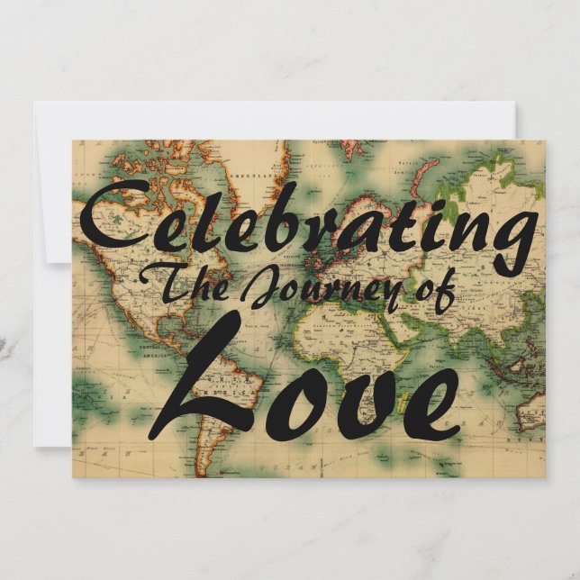 Travel Themed World Map Wedding Invitation (Front)