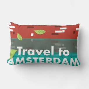 Travel to Amsterdam vintage poster Lumbar Cushion