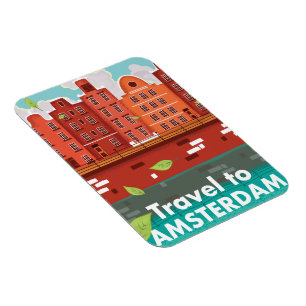 Travel to Amsterdam vintage poster Magnet