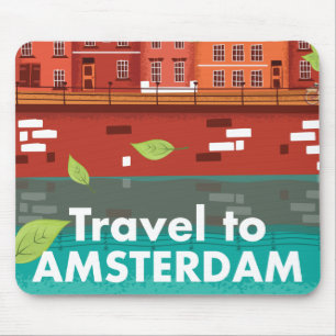 Travel to Amsterdam vintage poster Mouse Pad
