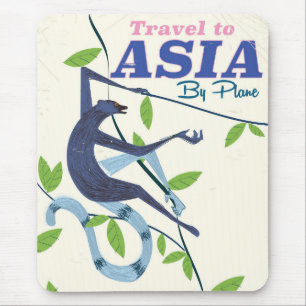 Travel To Asia Monkey vintage travel print Mouse Pad