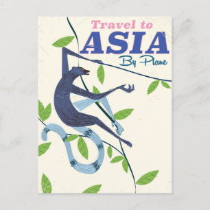 Travel To Asia Monkey vintage travel print Postcard