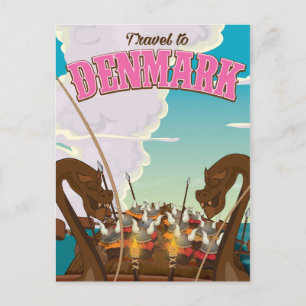 Travel To Denmark Cartoon viking travel poster Postcard