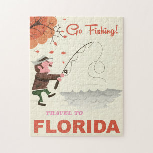 Travel to Florida vintage fishing print Jigsaw Puzzle