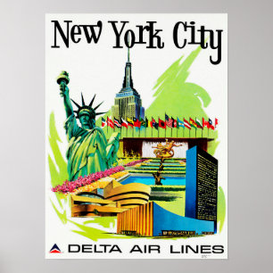 Travel to NEW YORK CITY Vintage Air Lines Holiday Poster