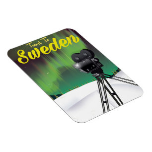 Travel to Sweden Northern lights Camera poster. Magnet