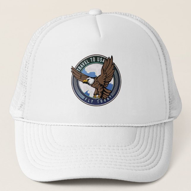 Travel to USA Fly today logo Trucker Hat (Front)