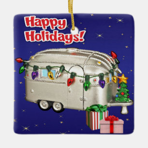 Travel Trailer Camper With Lights Gifts Ceramic Ornament