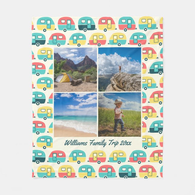 Travel Trailer Pattern 4 Photo Template Fleece Blanket (Front)