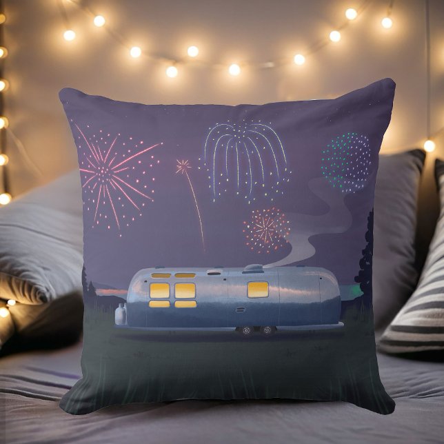 Travel Trailer Silver RV & Night Sky Square Cushion (Creator Uploaded)