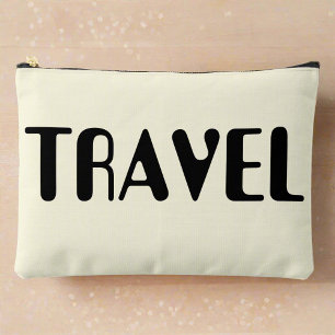 Travel Vacation Neutral Black Bold Script Feminine Accessory Pouch