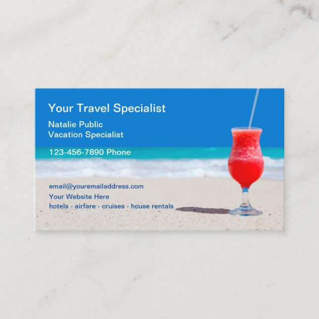 Travel Vacation Specialist Tropical Theme Business Card (Front)