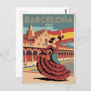Travel vintage barcelona spain flaminco gifts postcard