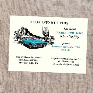 Travel Vintage Car Desert 50th Birthday Party Invitation