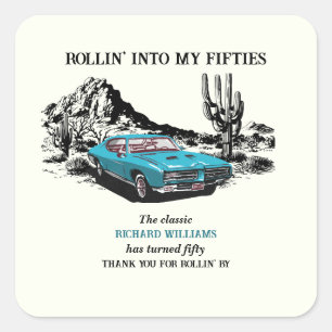 Travel Vintage Car Desert 50th Birthday Party Square Sticker