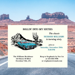 Travel Vintage Car Desert 60th Birthday Party Invitation