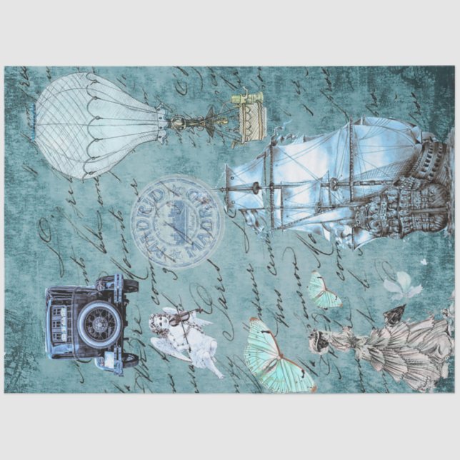 Travel Vintage Decoupage 20" x 30" Tissue Paper (Front)