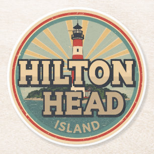 Travel vintage Hilton Head Island lighthouse gifts Round Paper Coaster