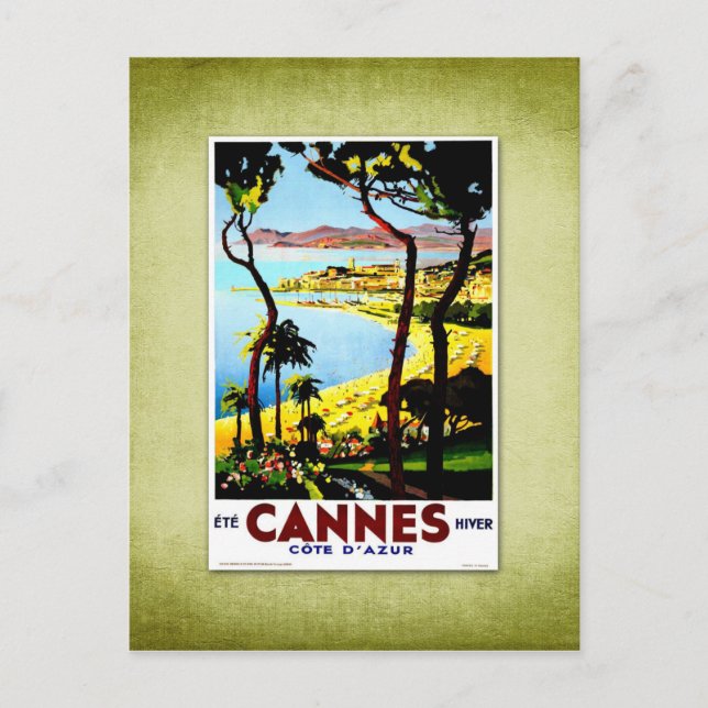 Travel Vintage Poster Cannes France Postcard (Front)