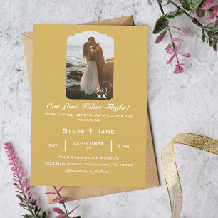 Travel Wedding Airplane Heart Modern Aviation Invitation