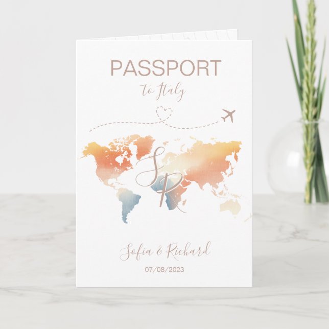 Travel Wedding Destination Passport World Map Invi Invitation (Front)
