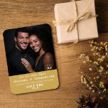 Travel Wedding Gold Elegant Save the Date Photo  Magnet<br><div class="desc">Your love story is one for the ages, and this elegant travel themed save the date magnet is the perfect way to announce your journey together begins. Personalise it with your favourite photo, names, wedding date, and location for a keepsake your guests will proudly display long after your big day....</div>