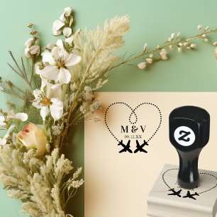 Travel Wedding Two Aeroplanes make Heart Modern Rubber Stamp