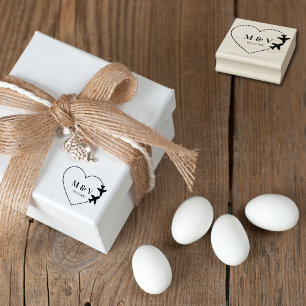 Travel Wedding Two Aeroplanes make Heart Modern Rubber Stamp