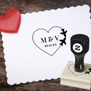 Travel Wedding Two Airplanes make Heart Modern Rubber Stamp